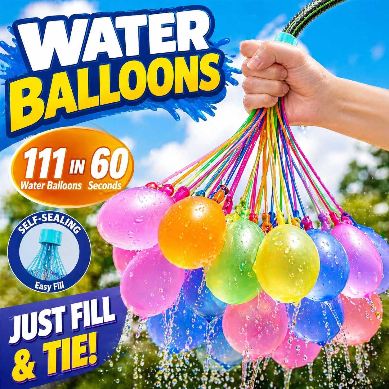 Party Games Bomb - Водные шарики-бомбочки 111 шт., быстро наполняемые,